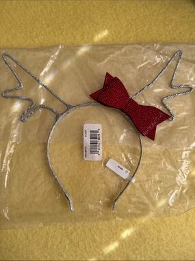 Kids Silver Reindeer Antler Headband with Red Bow